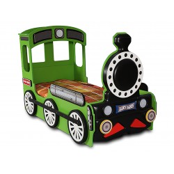 Pat copii Locomotiva Loko Verde- Thomas din lemn MDF Plastiko cu saltea si LEDuri